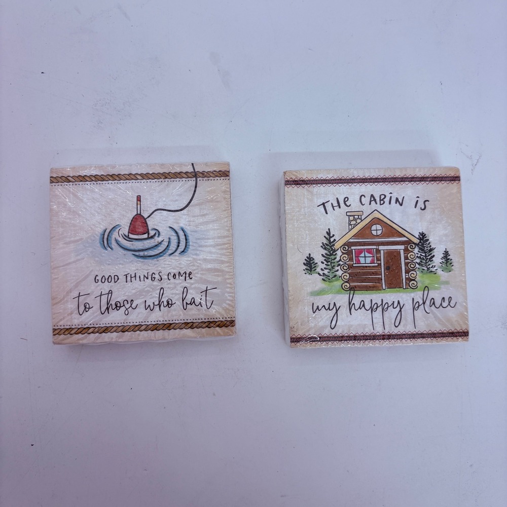 Highland Home Wood Block Sign Set Cabin Happy Place‎ Good Things Come To Those